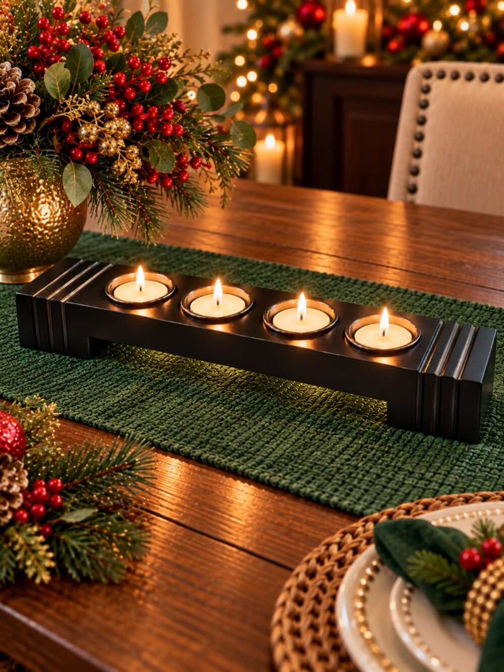 Pottery Barn 4-hole Solid Wood Tealight & Votive Candle Holder